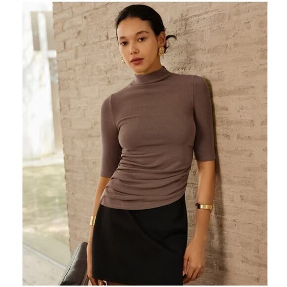 OGL Mockneck Top Asymmetrical Thermal Eco Mousse Mocha Brown Size Small NEW - Picture 1 of 9